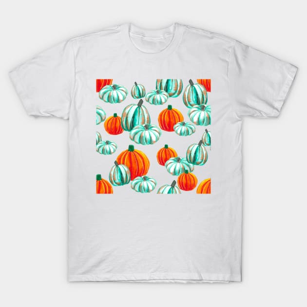 Watercolor Halloween Pumpkins - Orange & Teal T-Shirt by monitdesign